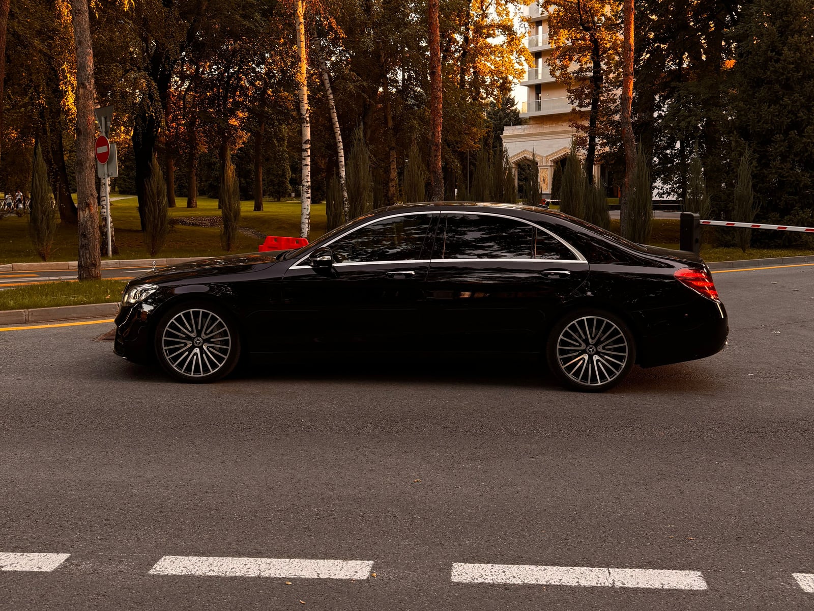Mercedes-Benz S-Class с водителем на загородной дороге